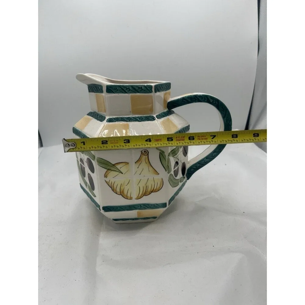 Vintage Clay Art San Francisco Olive Garlic Hexagon Pitcher Vintage MCM AS-IS